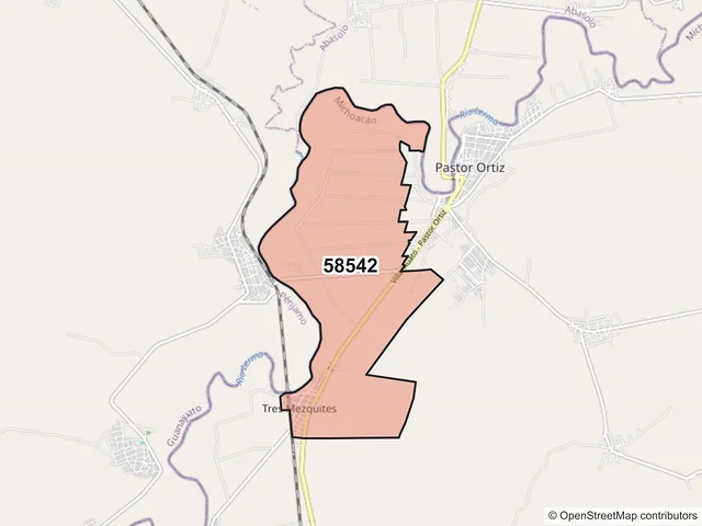Mapa del código postal 58542, José Sixto Verduzco, Michoacán de Ocampo
