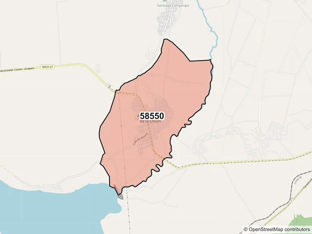 Mapa del código postal 58550, Angamacutiro, Michoacán de Ocampo