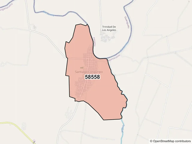 Mapa del código postal 58558, Angamacutiro, Michoacán de Ocampo