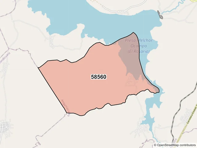 Mapa del código postal 58560, Angamacutiro, Michoacán de Ocampo