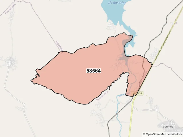 Mapa del código postal 58564, Angamacutiro, Michoacán de Ocampo