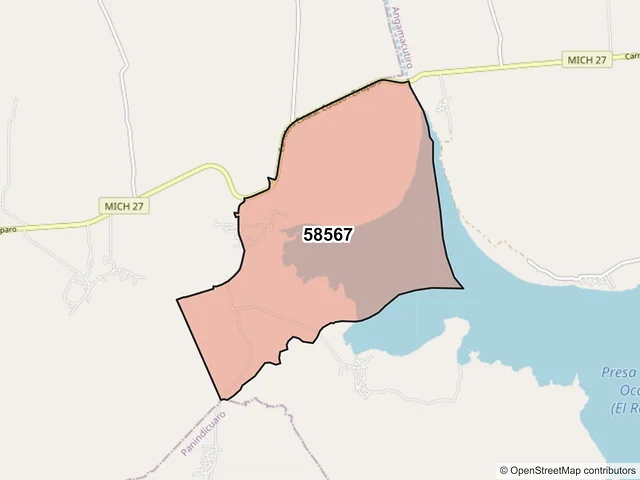 Mapa del código postal 58567, Angamacutiro, Michoacán de Ocampo