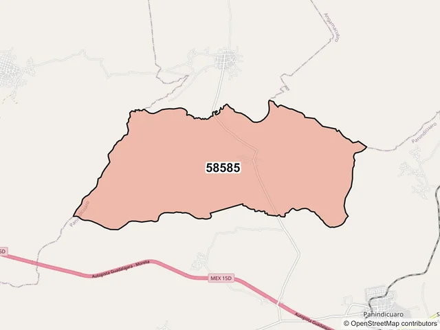 Mapa del código postal 58585, Panindícuaro, Michoacán de Ocampo