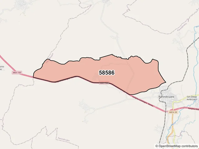 Mapa del código postal 58586, Panindícuaro, Michoacán de Ocampo