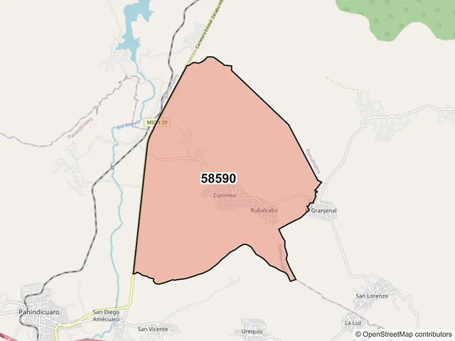 Mapa del código postal 58590, Panindícuaro, Michoacán de Ocampo