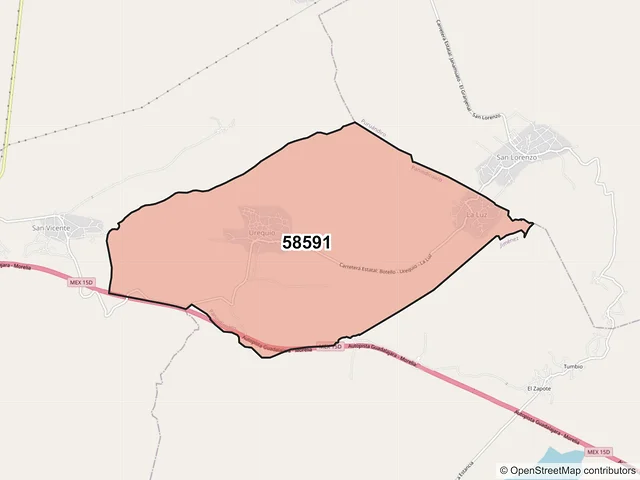 Mapa del código postal 58591, Panindícuaro, Michoacán de Ocampo