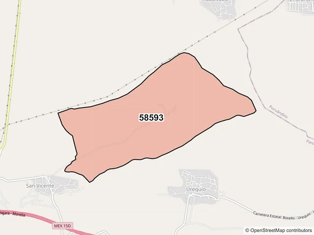 Mapa del código postal 58593, Panindícuaro, Michoacán de Ocampo