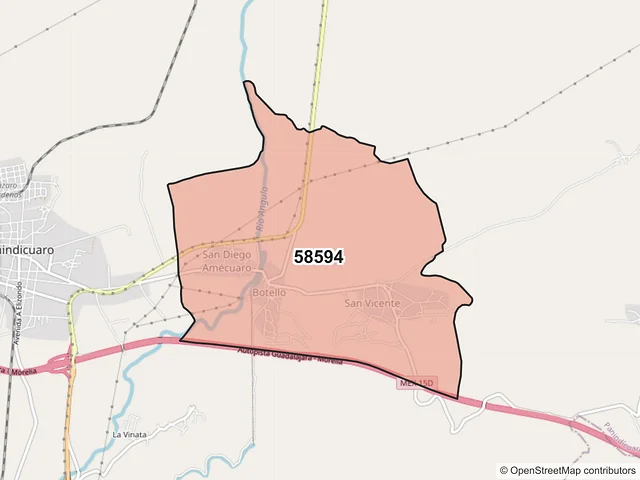 Mapa del código postal 58594, Panindícuaro, Michoacán de Ocampo