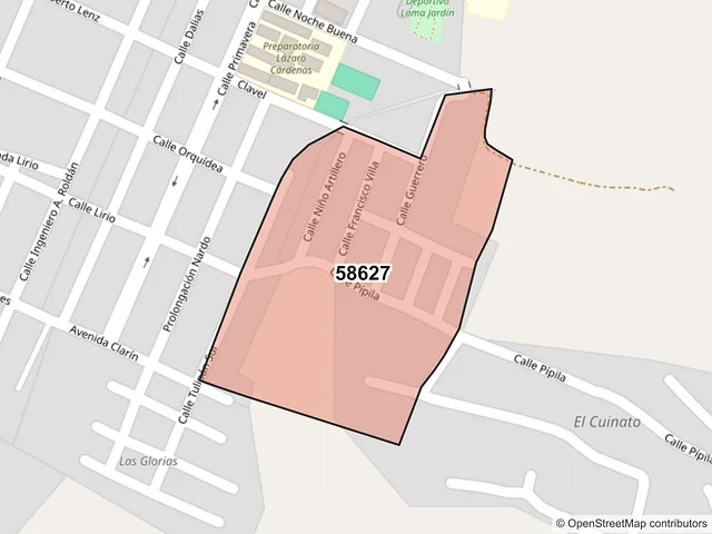 Mapa del código postal 58627, Zacapu, Michoacán de Ocampo