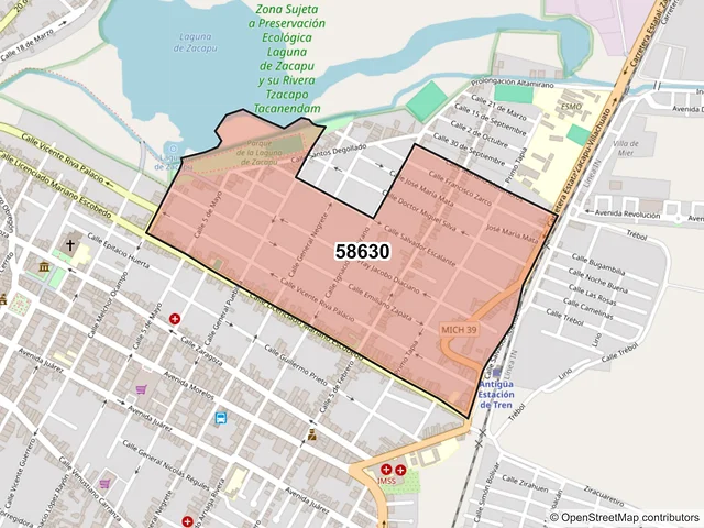Mapa del código postal 58630, Zacapu, Michoacán de Ocampo