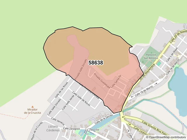 Mapa del código postal 58638, Zacapu, Michoacán de Ocampo