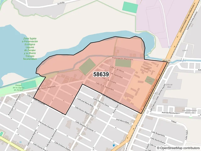 Mapa del código postal 58639, Zacapu, Michoacán de Ocampo