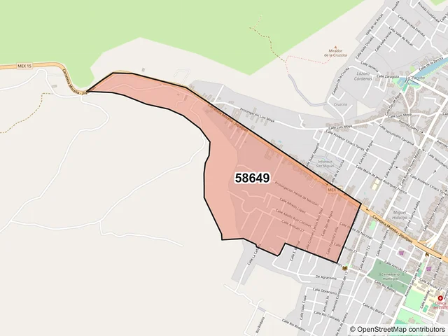 Mapa del código postal 58649, Zacapu, Michoacán de Ocampo