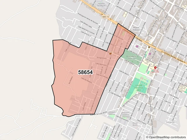 Mapa del código postal 58654, Zacapu, Michoacán de Ocampo