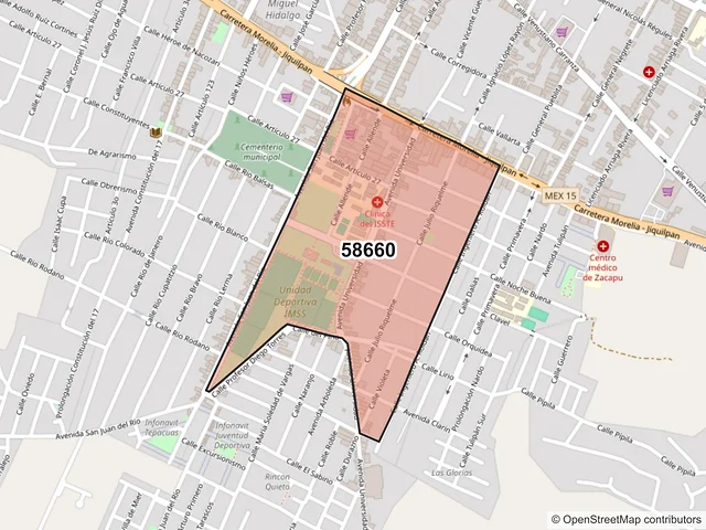 Mapa del código postal 58660, Zacapu, Michoacán de Ocampo