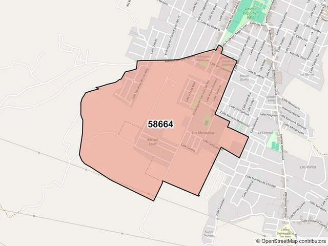 Mapa del código postal 58664, Zacapu, Michoacán de Ocampo