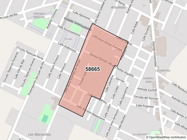 Mapa del código postal 58665, Zacapu, Michoacán de Ocampo