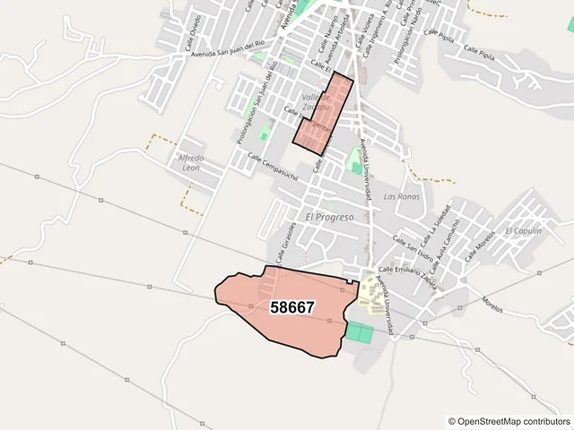 Mapa del código postal 58667, Zacapu, Michoacán de Ocampo