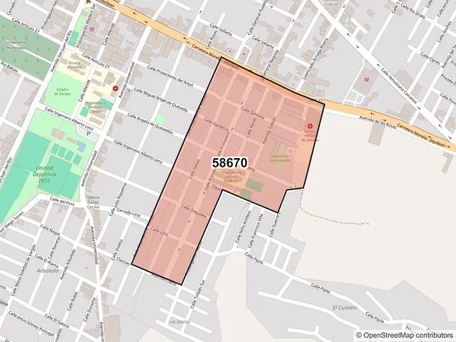 Mapa del código postal 58670, Zacapu, Michoacán de Ocampo