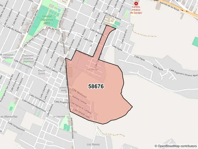 Mapa del código postal 58676, Zacapu, Michoacán de Ocampo