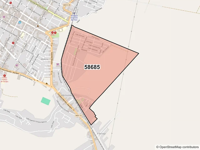 Mapa del código postal 58685, Zacapu, Michoacán de Ocampo