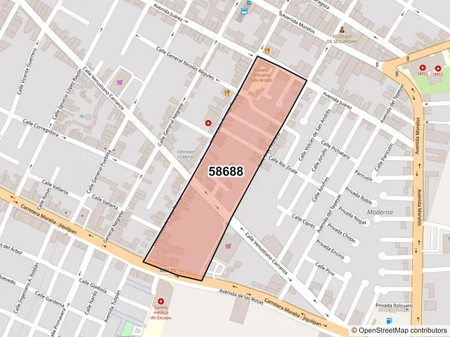 Mapa del código postal 58688, Zacapu, Michoacán de Ocampo