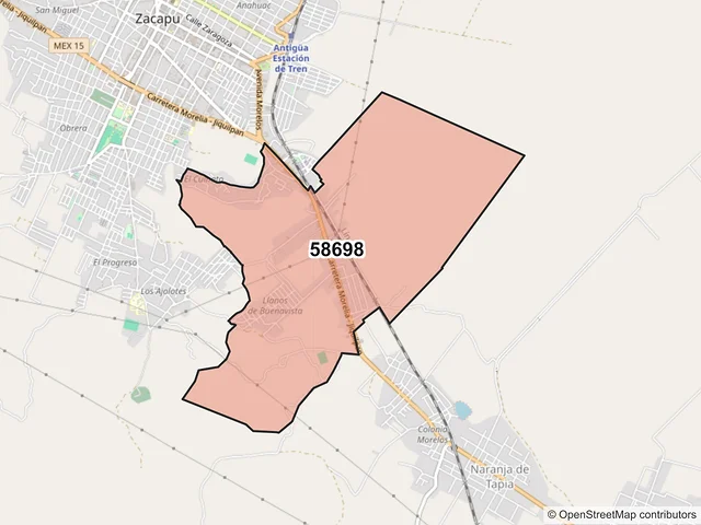 Mapa del código postal 58698, Zacapu, Michoacán de Ocampo