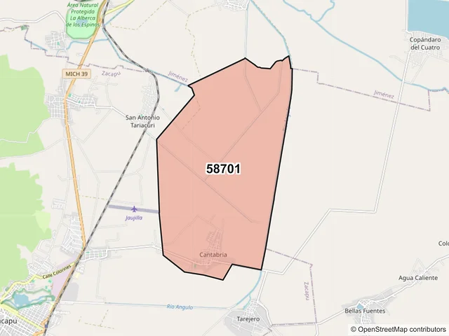 Mapa del código postal 58701, Zacapu, Michoacán de Ocampo