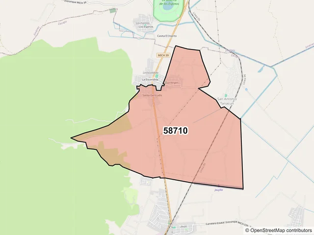 Mapa del código postal 58710, Zacapu, Michoacán de Ocampo