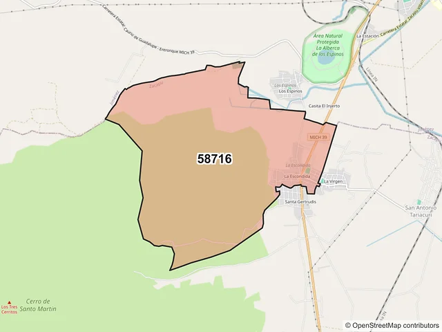 Mapa del código postal 58716, Zacapu, Michoacán de Ocampo
