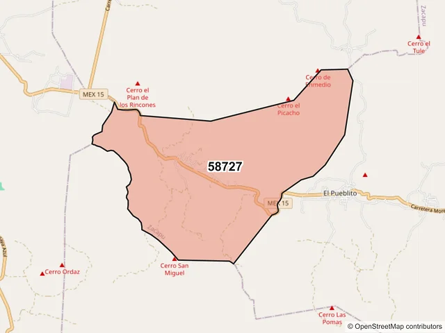Mapa del código postal 58727, Zacapu, Michoacán de Ocampo