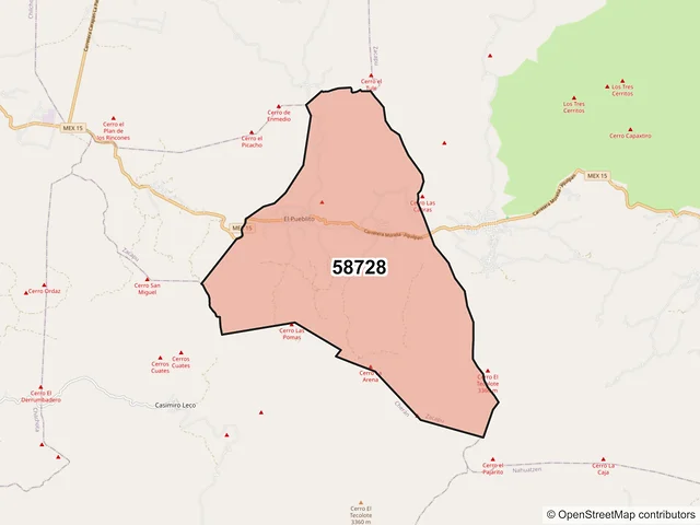 Mapa del código postal 58728, Zacapu, Michoacán de Ocampo