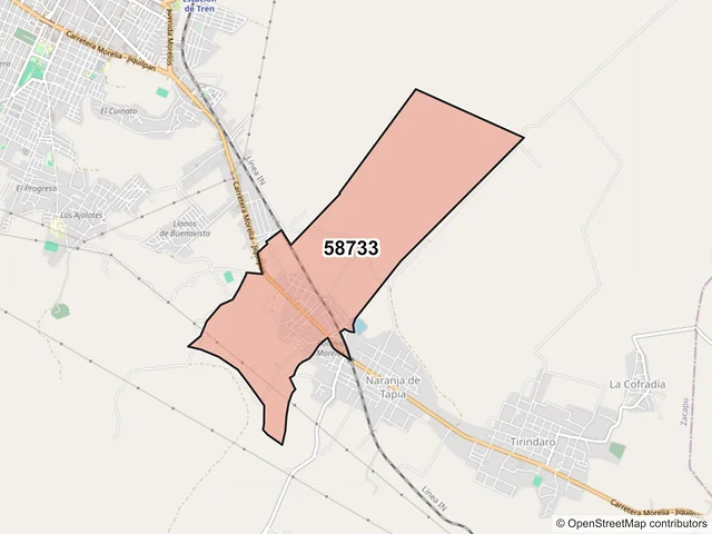 Mapa del código postal 58733, Zacapu, Michoacán de Ocampo