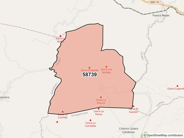 Mapa del código postal 58739, Zacapu, Michoacán de Ocampo
