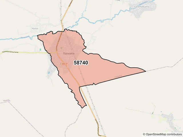 Mapa del código postal 58740, Tlazazalca, Michoacán de Ocampo