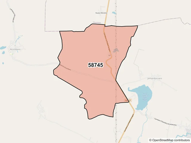 Mapa del código postal 58745, Tlazazalca, Michoacán de Ocampo