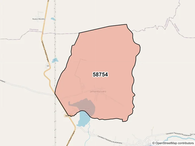Mapa del código postal 58754, Tlazazalca, Michoacán de Ocampo