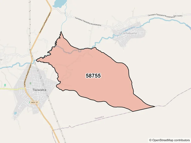 Mapa del código postal 58755, Tlazazalca, Michoacán de Ocampo
