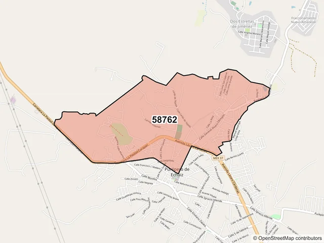 Mapa del código postal 58762, Purépero, Michoacán de Ocampo