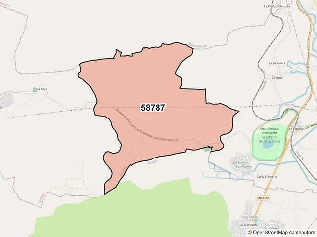 Mapa del código postal 58787, Jiménez, Michoacán de Ocampo