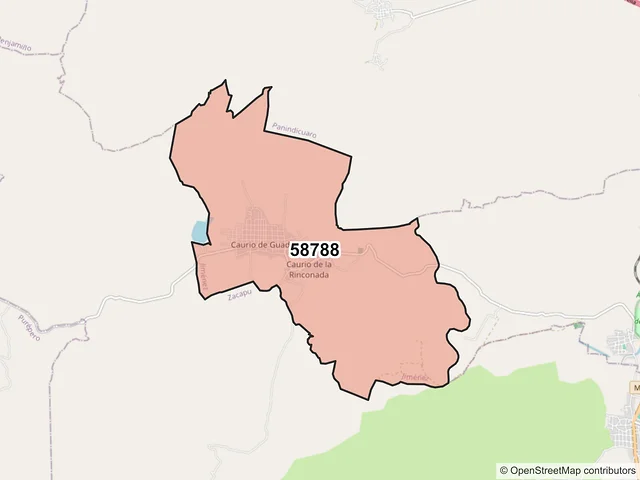 Mapa del código postal 58788, Jiménez, Michoacán de Ocampo