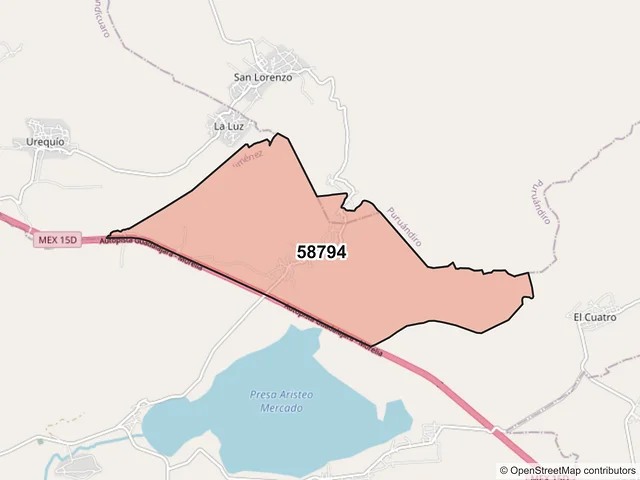 Mapa del código postal 58794, Jiménez, Michoacán de Ocampo