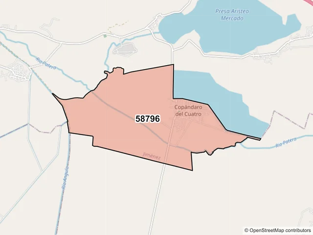 Mapa del código postal 58796, Jiménez, Michoacán de Ocampo