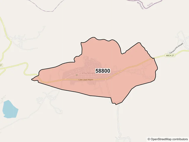Mapa del código postal 58800, Morelos, Michoacán de Ocampo