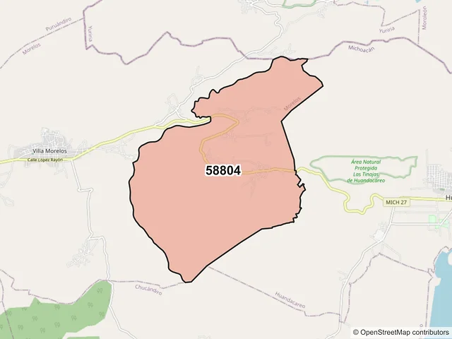 Mapa del código postal 58804, Morelos, Michoacán de Ocampo