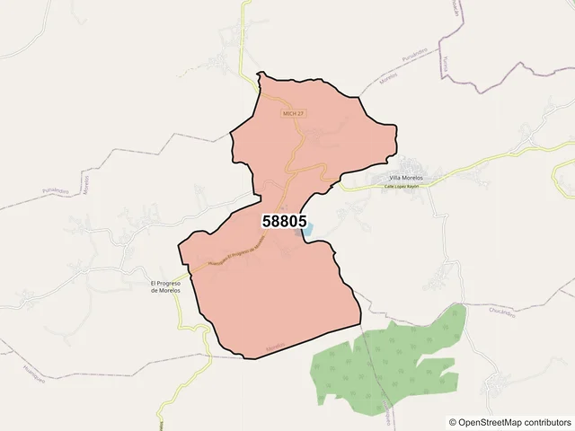 Mapa del código postal 58805, Morelos, Michoacán de Ocampo