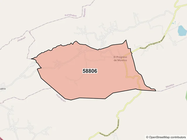 Mapa del código postal 58806, Morelos, Michoacán de Ocampo