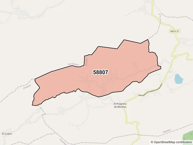 Mapa del código postal 58807, Morelos, Michoacán de Ocampo