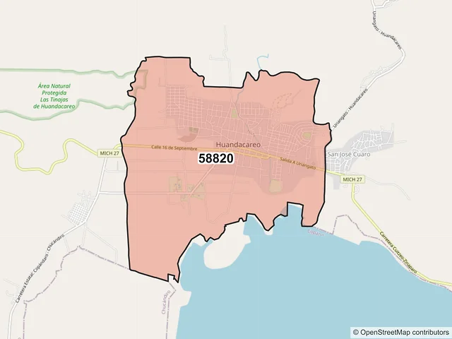 Mapa del código postal 58820, Huandacareo, Michoacán de Ocampo