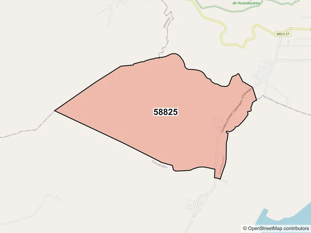 Mapa del código postal 58825, Huandacareo, Michoacán de Ocampo
